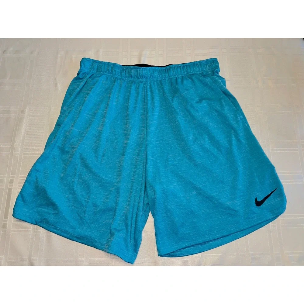 Nike Shorts Mens XXL Blue Dri-FIT Training Athletic Heathered Knit Pockets 8in